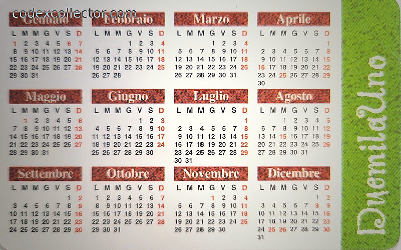 Calendario 2001