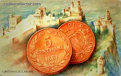 Le Prime Monete di San Marino - Prima moneta in rame, 5 centesimi 1864 (€ 4)