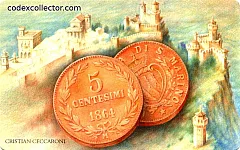 Le Prime Monete di San Marino - Prima moneta in rame, 5 centesimi 1864 (€ 4)