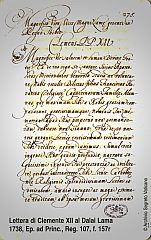 L'archivio Segreto Vaticano - Lettera di Clemente XII al Dalai Lama 1738