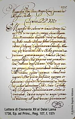 L'archivio Segreto Vaticano - Lettera di Clemente XII al Dalai Lama 1738