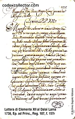 L'archivio Segreto Vaticano - Lettera di Clemente XII al Dalai Lama 1738
